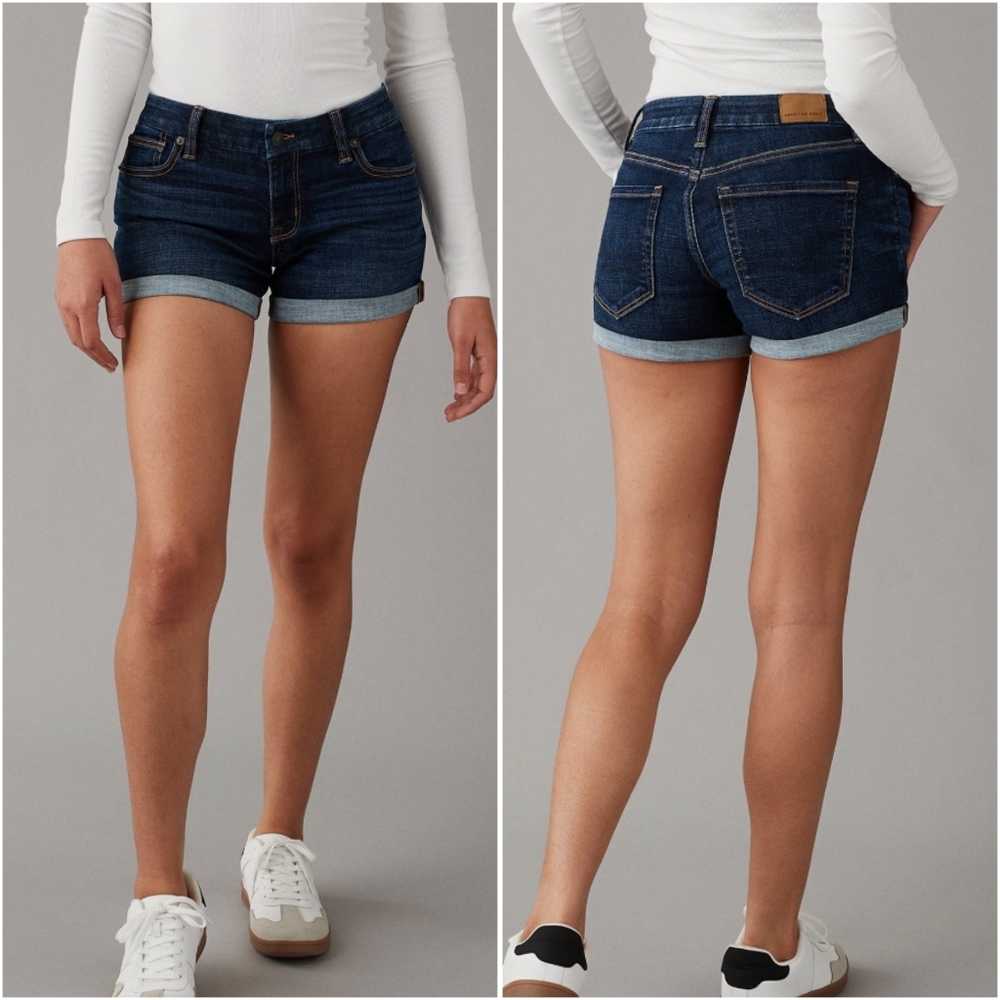 NEW American Eagle Curvy Midi Shorts Sz 14 Dark Wash Curvy 14 AEO Shorts - Picture 2 of 8